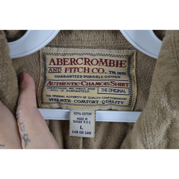 Vtg 90s Abercrombie & Fitch Mens L Distressed Chamois Cloth Button Down Shirt - Picture 11 of 15